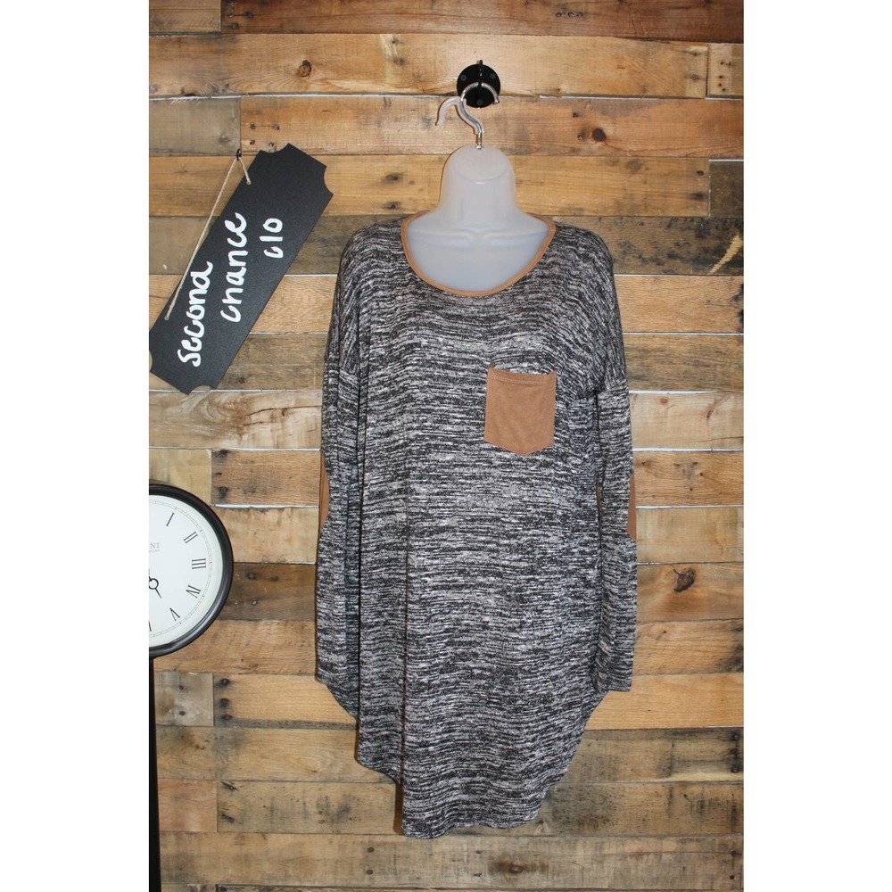 Lollipop Star women's boho heather gray/black tunic faux suede outlines size S